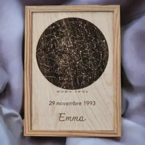 Carte du ciel personnalisée, gravée dans le bois
