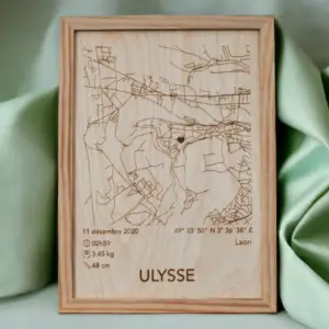 Carte de naissance personnalisée, gravée dans le bois
